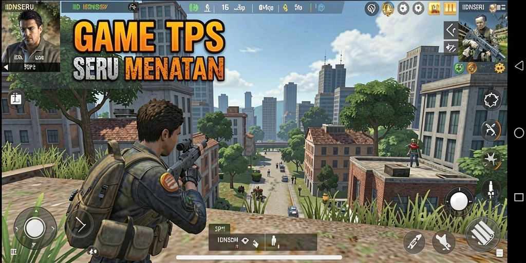 Tampilan gameplay menegangkan dari IDNSERU di medan perang TPS.