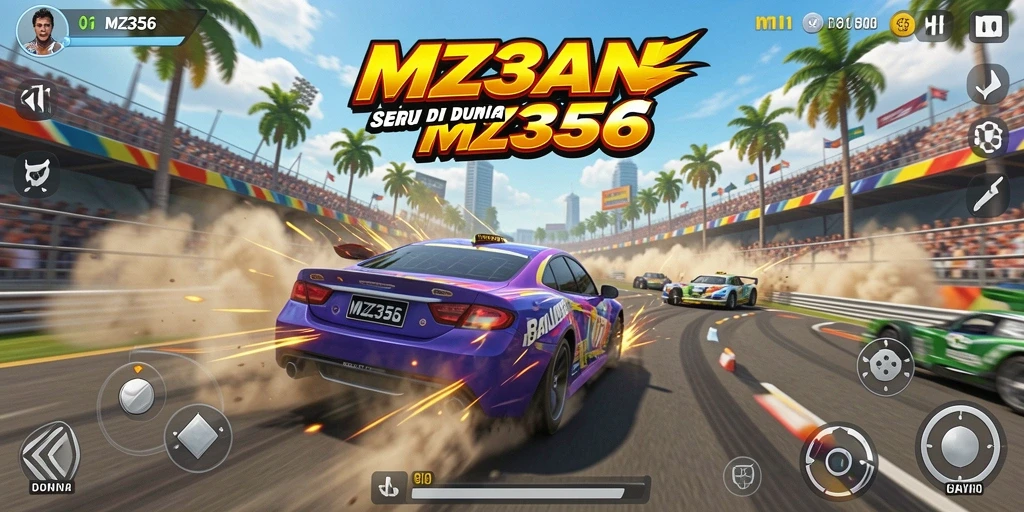 Tampilan gameplay seru dalam MZ356 yang menampilkan balapan mendebarkan.