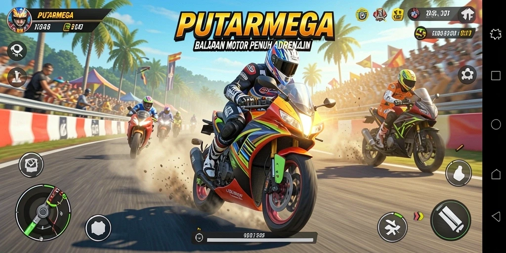 Gameplay seru dengan motor balap dan trek yang beragam.