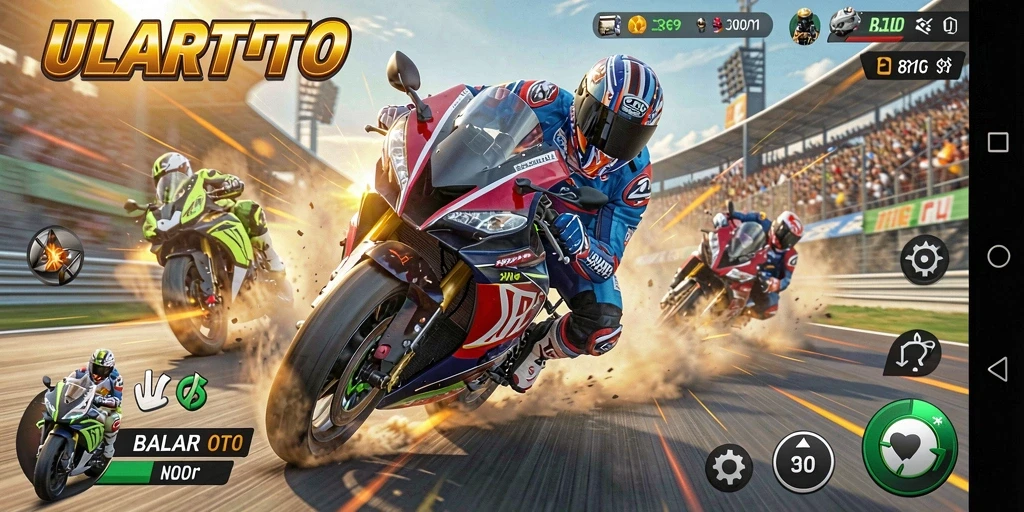 Tampilan seru balapan motor di ULARTOTO dengan grafis memukau.