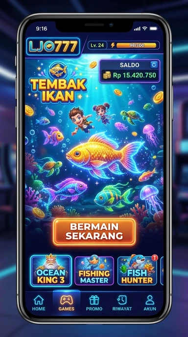 Layar utama aplikasi ljo777 dengan berbagai kategori aplikasi yang tersedia.